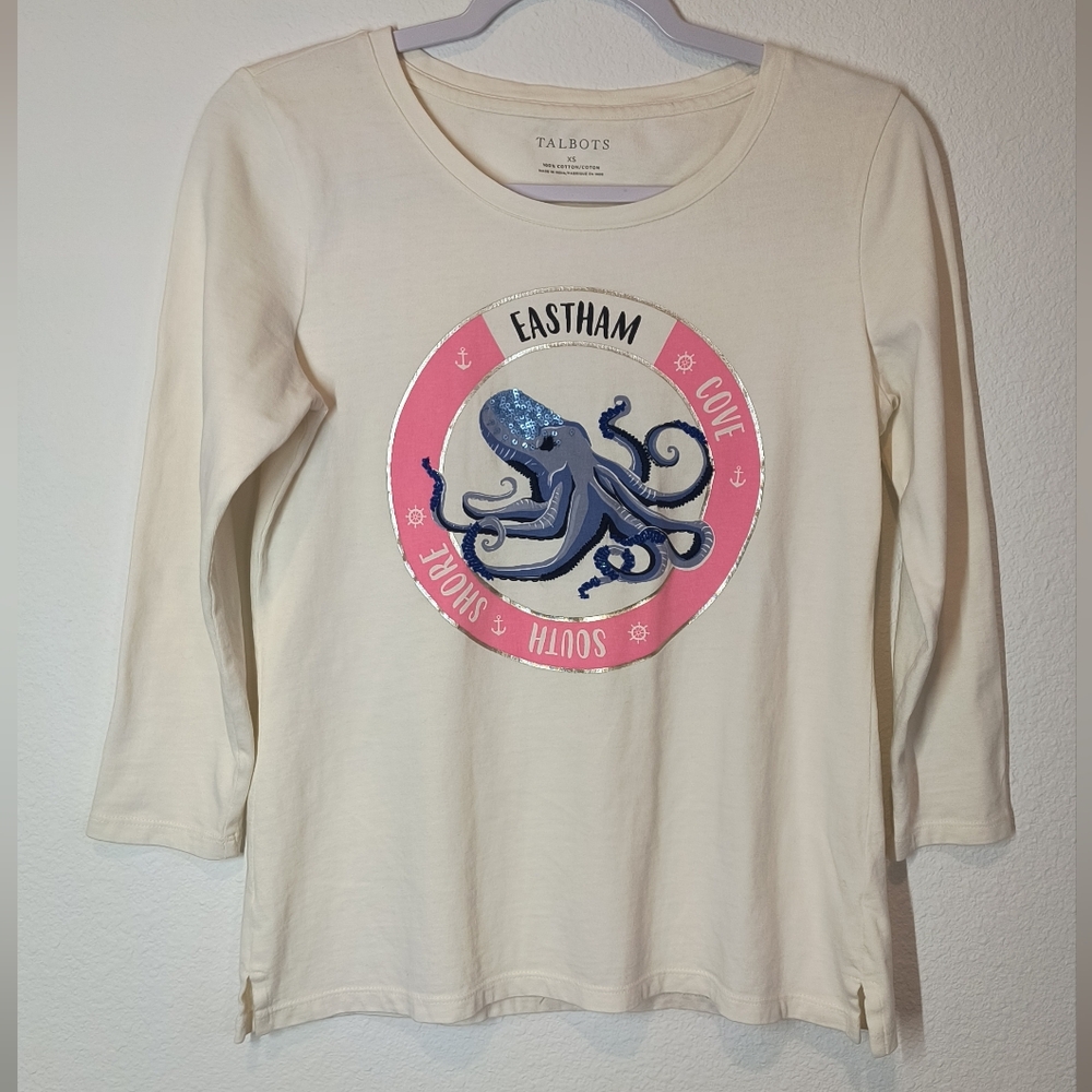 Talbots Kids Cream Octopus Graphic Top Sz Xs